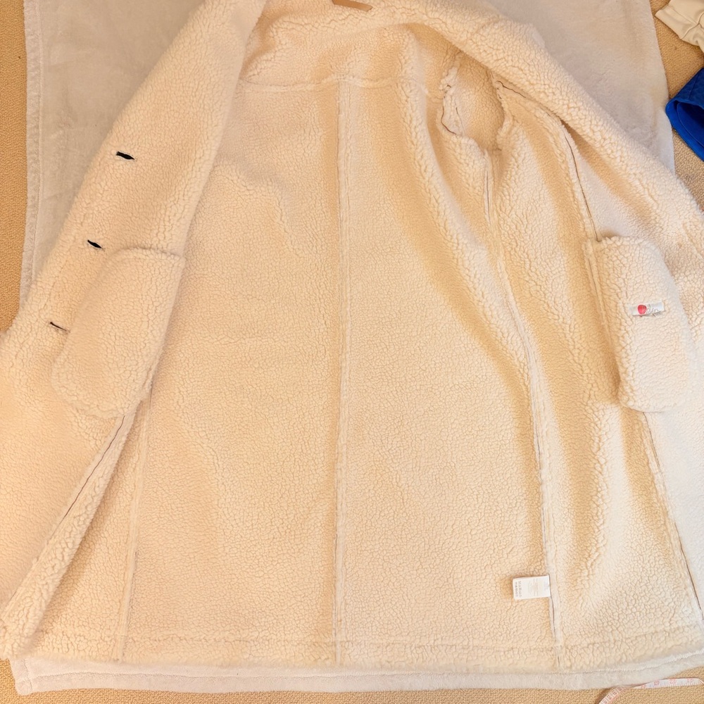 Boden Bell Teddy Tan Faux Suede Faux Shearling Lined and Trimmed Long Coat Sz 16 - Picture 9 of 14